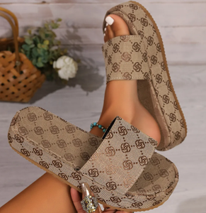New Fashion Summer Platform <b>Height</b> <b>Increasing</b> Printed Slides with Heel Outdoor Rubber Pu Mules for Women - Product Image 6