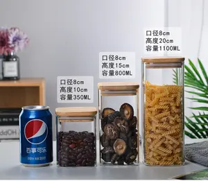 Luchtdicht Helder Keuken Pantry Vierkante Glazen Bamboe Deksels Voedsel Opslag Containers Met Labels En Maker