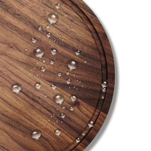 Round Acacia Wood Cutting Board Solid Wood With Grooves For <b>Steak</b> And Fries Serving <b>Plate</b> - Product Image 4