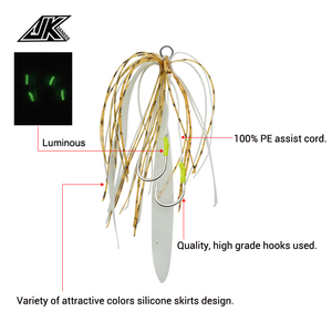 JK MHT Slow <strong>Jigging</strong> <strong>Madai</strong> Hooks High Carbon Steel 100% P.E. Assist Cord Sizes S/M/L/LL Strong Tai Rubbers Silicone Skirts - Product Image 3