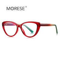 MORESE2317 Novedad Montura de Gafas TR90 Ojo de Gato con Bloques de Color Texturizados y Patillas con Bisagra de Resorte, Gafas para Ordenador con Bloqueo de Luz Azul