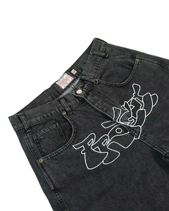 Haute qualité Hip-Hop lettre imprimé Denim Shorts nouveauté printemps été Collection décontracté jambe large pantalon court tissé OEM - Product Image 3