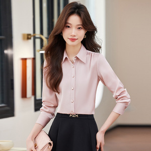 Women's White Satin Shirt Long Sleeve Solid Color Workwear Professional Blouse For Office Wear - Product Image 2