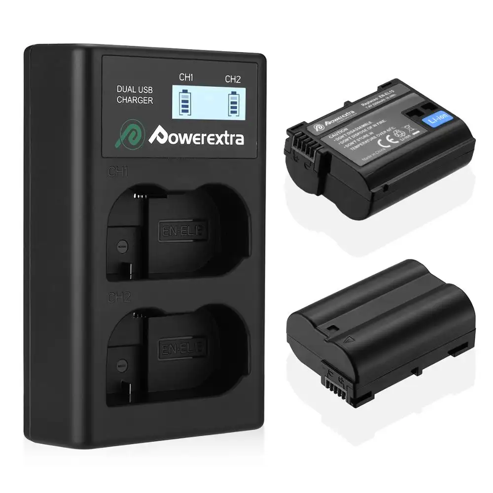 Powerextra Best Replacement Enel15 En El15 Paquete de batería digital para cámara con cable USB Cargador rápido