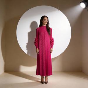 Robe Abaya plissée imprimée en polyester, élégante, sur mesure, pour femmes musulmanes, vente en gros, qualité supérieure, style Moyen-Orient - Product Image 1