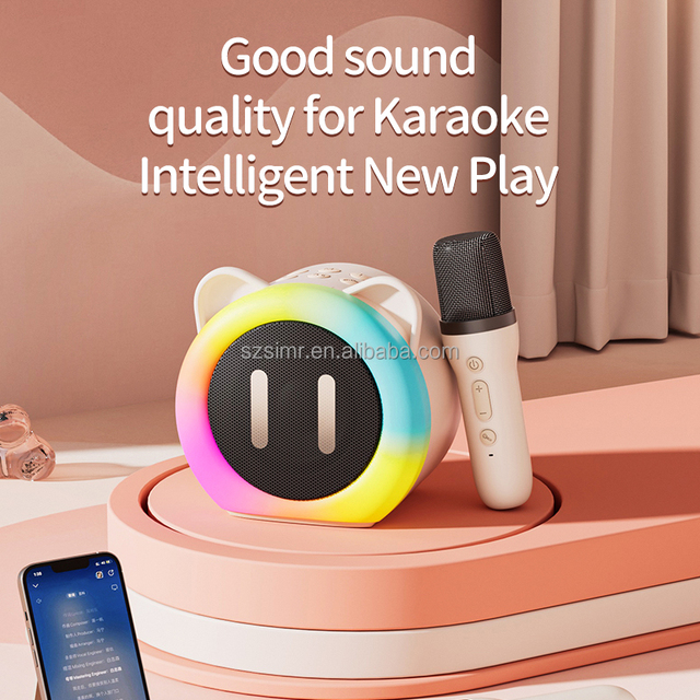 2 Mic Karaoke Machine Blue Tooth Speaker with Wireless Microphones RGB LED Colorful Lights Ambient Lighting Singing Cute Pet K01