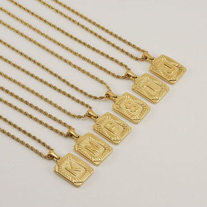 Zogxin Square Letter Pendant Necklace 18K Gold Plated Stainless Steel Hip Hop Style For Men And Women M Initial Charm - Product Image 3