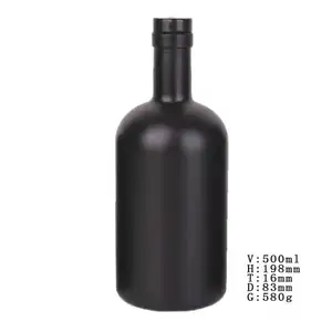 Botella de vidrio negro mate, botella vacía de 500ml, 750ml, esmerilada, licor de alcohol negro, botella de vino de vidrio para Vodka