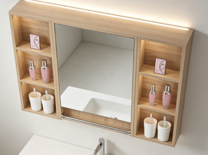 DIY Modern Wall Mount Mirrored <strong>Bathroom</strong> Medicine Cabinet Vanity Storage <strong>Unit</strong> with Open Shelves for Hotel Home <strong>Bathroom</strong> Use - Product Image 2