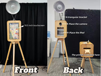 Station photo commerciale en bois pour mariages et événements avec écran tactile de 18,5 pouces et support d'imprimante