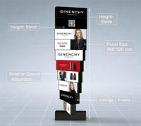 Module publicitaire LED rotatif à 360 degrés avec CMS intégré, étanche IP65, garantie 1 an, triangle mécanique 320x160mm