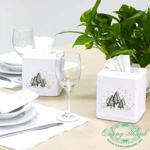 Boîte à mouchoirs brodée de sapin de pin de noël, couverture carrée, 100% coton, décoration d'hôtel de maison, haute qualité - Product Image 4