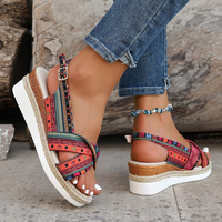 Sandales compensées d'été à bout ouvert en toile avec bande élastique et boucle – Tendance mode
