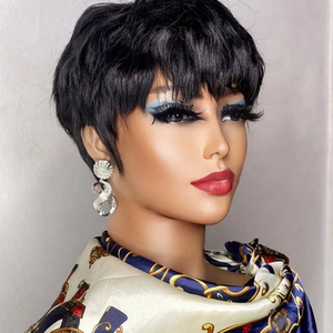 Taglio pixie corto riccio realizzato a macchina # Parrucche in Capelli Umani Vergini Brasiliani 1B, <span class=keywords><strong>Parrucca</strong></span> Pixie Cut Senza Colla in Capelli Umani Peruviani per Intrecci - Product Image 2