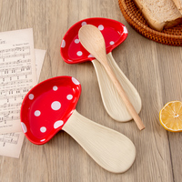 Support à cuillères en céramique fait main, motif champignon vintage, écologique, personnalisable avec logo, compatible lave-vaisselle/micro-ondes/four