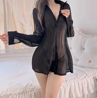 Nouvelle lingerie sexy de Dormila, chemise style boyfriend révélant le dos, pyjama séduisant transparent en mousseline fine tricotée, unisexe, pour la maison