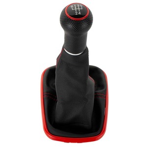 Couvre-poignée de levier de vitesses de voiture en cuir noir et rouge 12 mm 5 vitesses 6 vitesses Accessoire intérieur pour tableau de bord pour Volkswagen Bora Golf 5 6 - Product Image 2