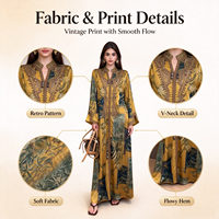 Abaya chic et élégante pour femmes, robe musulmane brodée à la main en polyester, longueur cheville, manches longues, respirante, été automne