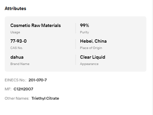 Citrato de Trietilo (TEC) de Grado Cosmético 99% de Alta Pureza, Plastificante Líquido Transparente CAS 77-93-0, Suministro a Granel - Product Image 6