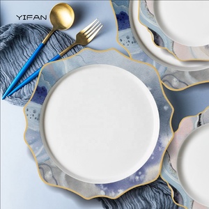 Platos de Restaurante de Alta Calidad, Forma de Girasol Azul, Vajillas de Porcelana, Juego de Cena de Cerámica para Bodas y Catering - Product Image 5