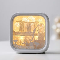 Lampe de bureau carrée en papier sculpté avec design de ville personnalisé - Décoration d'intérieur, veilleuse LED, cadeau de Noël