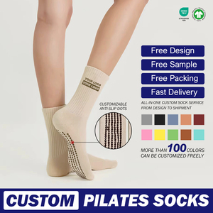 جوارب بيلاتس لطيفة مطرزة بطبعة الأفوكادو، <span class=keywords><strong>100</strong></span>% قطن، مضادة للانزلاق، ماصة للعرق، قابلة للتنفس، مع شعار على الكفة - Product Image 2