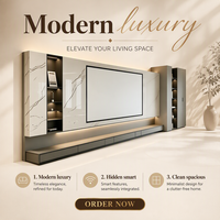 Meuble TV mural minimaliste à texture pierre, console TV intégrée moderne avec rangement pour appartement design