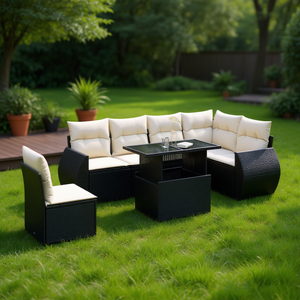 Conjunto de Sofás Modulares de Ratán Negro para Jardín, Muebles Elegantes para Exteriores con Cojines de Espuma de Alta Densidad para Patio - Product Image 2