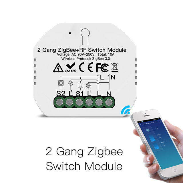2022 New Zigbee WIFI Hidden Smart Switch 2-GANG Version with Alexa Google Home Voice Control CE RoHS Certified 10A 250V