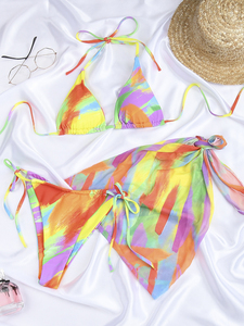 Batik Bikini 2022 etekli mayo kadınlar yüksek kesim 3 parça Halter üçgen Backless mayo - Product Image 4