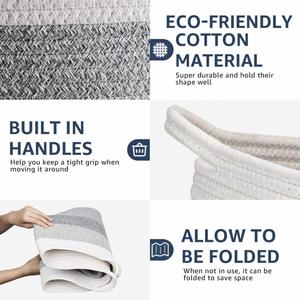 Storage <b>Laundry</b> <b>Basket</b> Woven Cotton Rope Organizer for Blanket Toys Towels Baby <b>Nursery</b> Hamper Bin with Handle - Product Image 4