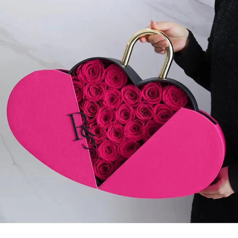 Rosa encantada em forma de coração caixa de acrílico transparente para presente de dia dos namorados, arranjo de flores rosas preservadas, 2023-2024