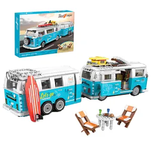 Atacado Mini Buse Building Blocks Sets DIY RV Camper 3D Modelos Turista Piquenique Carro Brinquedos Educativos Para Crianças