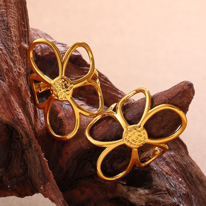 Vintage Floral Titanium Steel Open <b>Ring</b> For Women Luxury Inlaid Diamond <b>Adjustable</b> Finger Band Elegant French Style Jewelry - Product Image 3