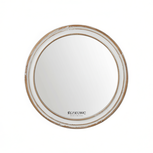 Miroir décoratif EZICUWC, cercle de 23,62 pouces, cadre en bois blanc cassé, style farmhouse, à suspendre au mur, pour la maison, la salle de bain, la cuisine - Product Image 1