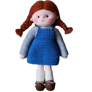 Poupée au crochet faite à la main, tresses rouges, adorable amigurumi fille, jouet en peluche doux, poupée rembourrée, décoration <span class=keywords><strong>de</strong></span> maison pour enfants, tenue robe bleue, cadeau bébé - Product Image 1
