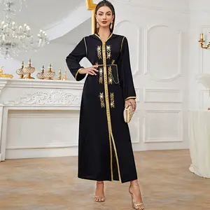 New design women high quality muslim black dress 2023 turkey dubai islam maxi long sleeve ethnic hooded abaya