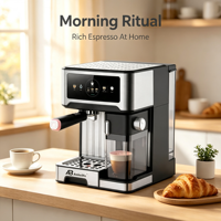 Anbolife - Cafetera Espresso Eléctrica Comercial de 20 Bares, Pantalla Táctil, Caldera de Acero Inoxidable de 1.6L, Jarra de Leche Desmontable, OEM