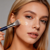 Ensemble de pinceaux plats professionnels de luxe de haute qualité en poils d'animaux avec manche en bois pour le maquillage du visage, options véganes, pour centre de beauté et usage domestique