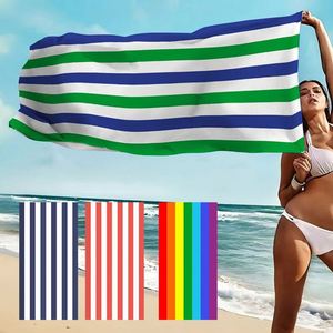 Serviettes de plage surdimensionnées en microfibre avec logo personnalisé, rayures et sac - Product Image 1