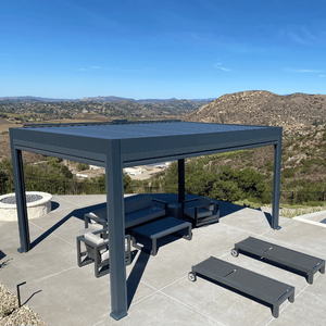 Fabricant de pergolas en aluminium sur mesure, gazebo de patio extérieur imperméable avec toit à lamelles réglables pour projet de jardin ou de villa - Product Image 4