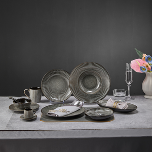 Service de table en porcelaine à rayures noires en <span class=keywords><strong>laine</strong></span>, style rustique classique ST, assiettes, plats, bols, soupières en céramique polie pour restaurant - Product Image 3