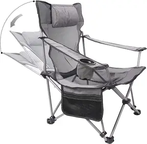 lienzo sillas plegables Suppliers-Silla plegable para acampar, sillón reclinable, ajustable, portátil, con marco de acero de gran tamaño, para exteriores y césped
