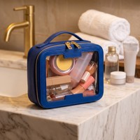Sac de voyage de luxe en PVC transparent et cuir PU, grande capacité, avec poignée souple, fermeture éclair métallique, forme ovale, trousse de maquillage, style tendance