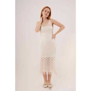 Vestido Calado con Cuello en V y Borlas Color Crema, Bikinis y Ropa de Playa al por Mayor - Product Image 3