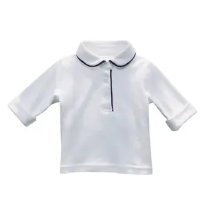 Custom 100%cotton Lapel Design Long Sleeve White Children's Top Clothes Baby Girls And Boys T-shirts Polo Shirts For Spring