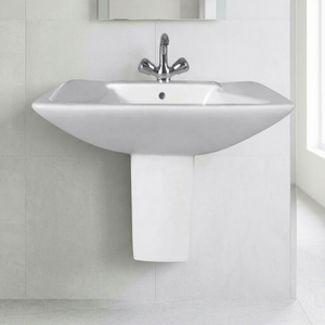 Ensemble de lavabo en céramique demi-piedestal de qualité supérieure pour salle de bain d'hôtel - Product Image 4
