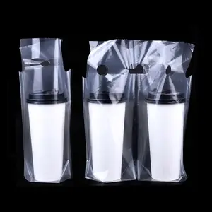 Grosir Kustom Plastik Tas Pembawa Tunggal/Ganda Pemegang Cangkir Kemasan Tas Tangan Plastik