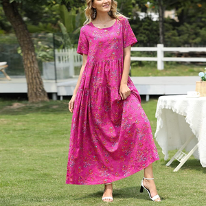 Abito Casual Casual bohémien floreale con tasche a manica corta lungo lungo estivo da spiaggia - Product Image 2