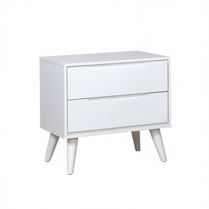 Mesa de Noche Moderna de Mediados de Siglo, de Madera Maciza Blanca, con 2 Cajones y Patas Cónicas, Mueble de Dormitorio para Apartamento - Product Image 1